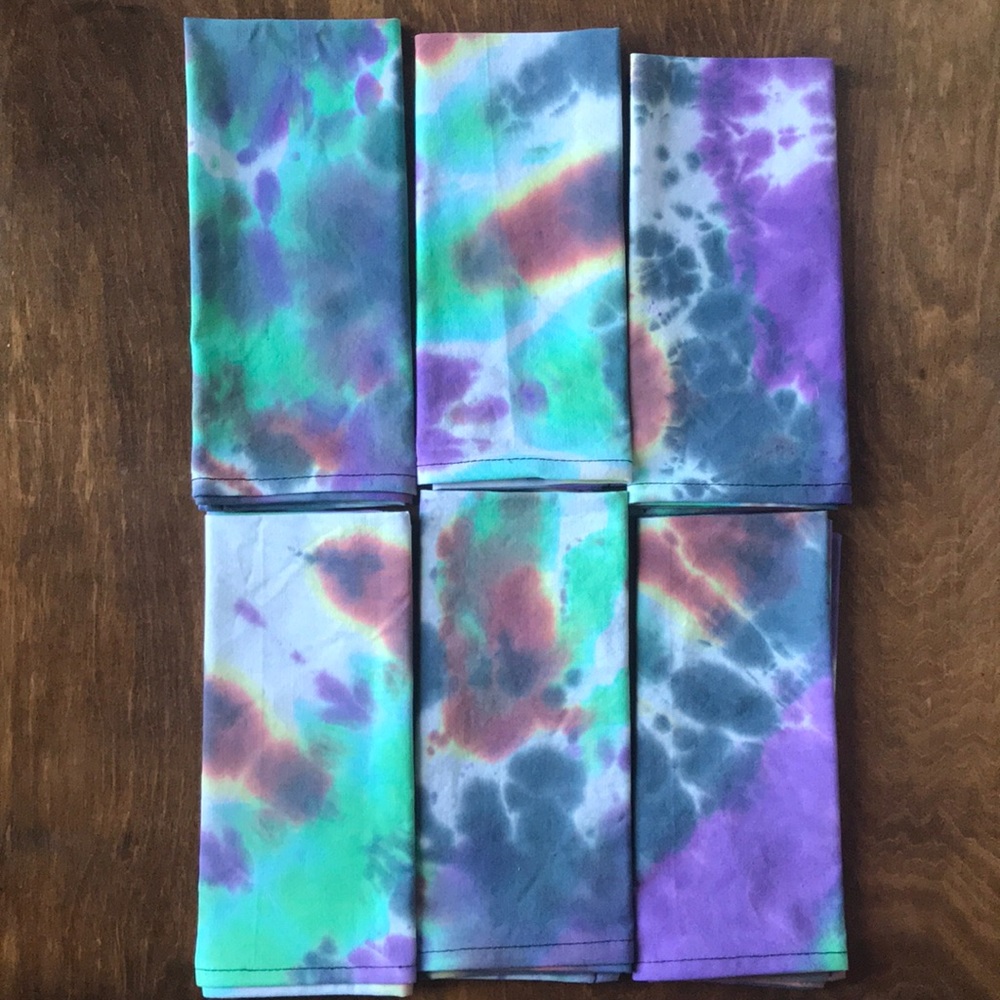 Set of Handmade Tie Dyed Sewn Napkins Waste Free